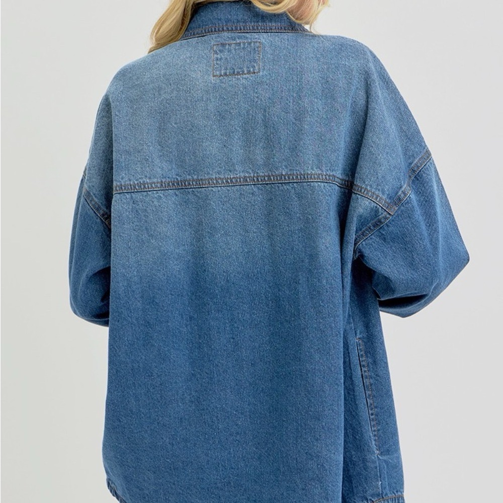 SOLD OUT RISEN Full Size Snap Down Long Sleeve Denim Shacket - Picture 2 of 6